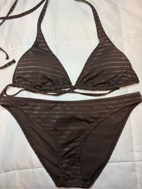 Tex Brown & Gold Shimmer String Bikini Set Size 38 = US 6